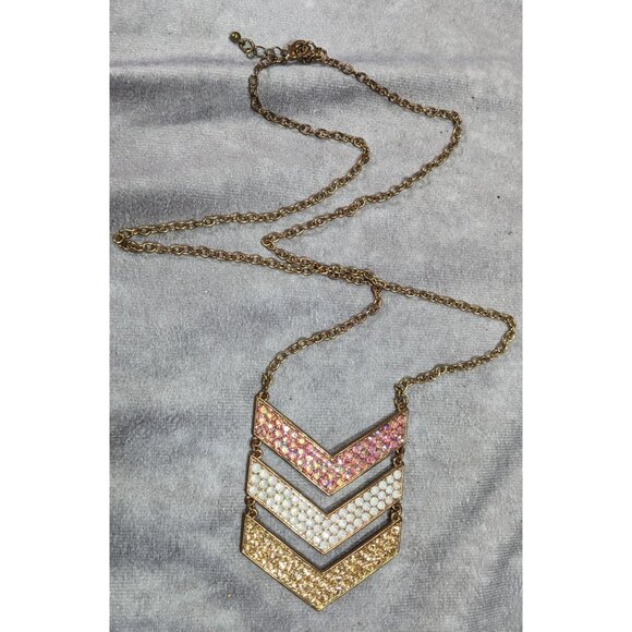 Whimsical Glam Multi Chevron Rhinestone Pendant Necklace - Picture 8 of 8